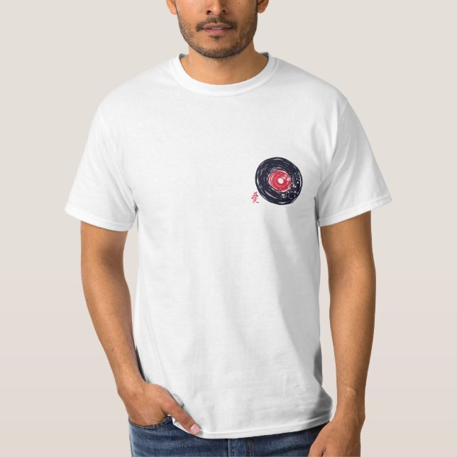 Vinyl Record Retro Grunge med Sakura-Blommar T Shirt (Framsida)