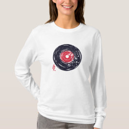 Vinyl Record Retro Grunge med Sakura-Blommar T Shirt