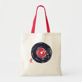 Vinyl Record Retro Grunge med Sakura-Blommar Tygkasse