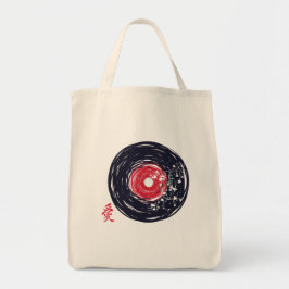 Vinyl Record Retro Grunge med Sakura-Blommar Tygkasse