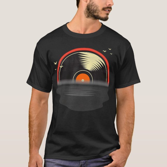 Vinyl Record - Sunset Retro DJ Audiophile LP EP T Shirt (Framsida)