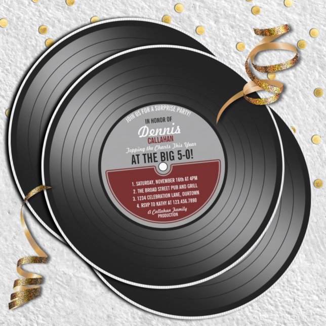Vinyl Record Surprise Födelsedagsfest inbjudan (Skapare uppladdad)