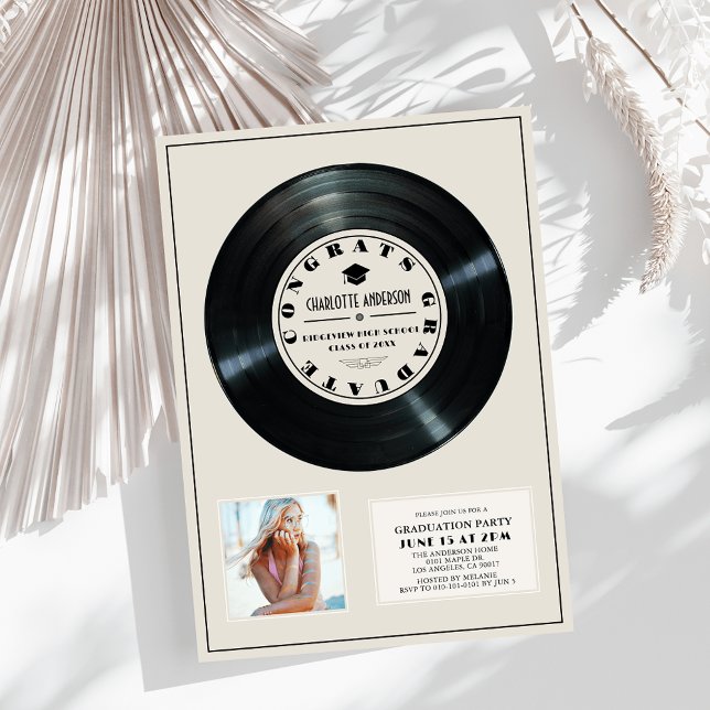 Vinyl Record Tan Plaque Photo Studenten Inbjudningar (Skapare uppladdad)