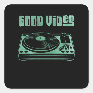 Vinyl Turntable DJ Record Fyrkantigt Klistermärke