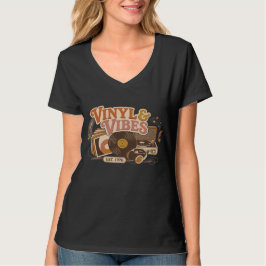 Vinyl & Vibes 70-tals Retro Musik Kvinnors Grafik T Shirt