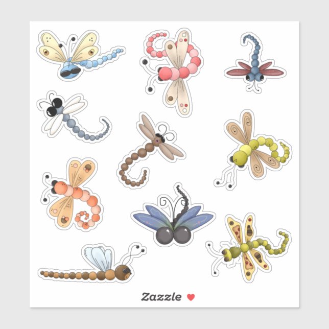 Vinyl Vinyl, nio färgade Dragonflies Klistermärken (Ark)