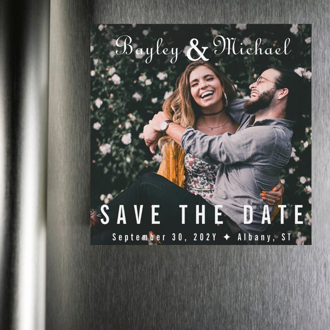 Vinylalbumtäckesfotot Spara datum (Vinyl record album style photo save the date magnet)