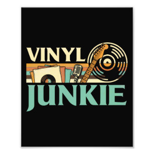 Vinyljunkie LP-skivor DJ skivspelare Musik samlare Fototryck