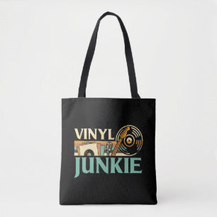 Vinyljunkie LP-skivor DJ skivspelare Musik samlare Tygkasse