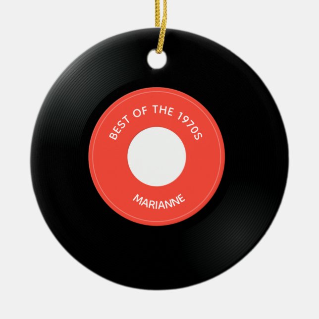 Vinylpost, enkelt "45" design, keramisk prydnadsfö julgransprydnad keramik (Framsidan)