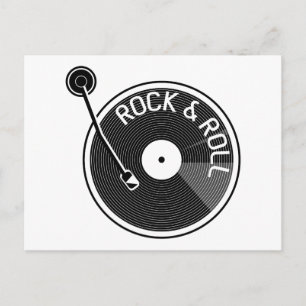 Vinylpost i svartvitt Rock and roll Vykort