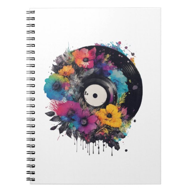 Vinylpost med färgade blommor anteckningsbok (Framsidan)