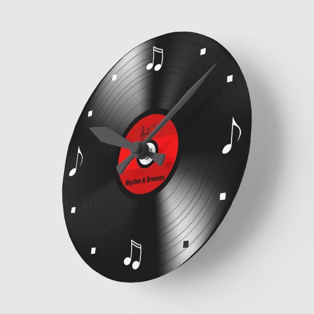 Vinylpost med Musik noter Rund Klocka (Vinkel)