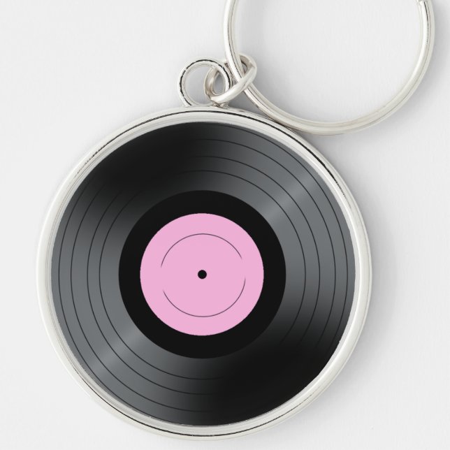 Vinylpost Rund Silverfärgad Nyckelring (Framsidan)