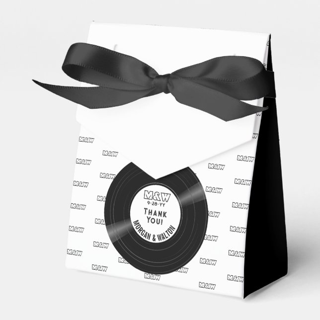 Vinylpost, svart och vit Elegant i Monogram Presentaskar (Framsidan Sidan)