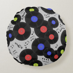 Vinylposter: Music Note Mönster Rund Kudde