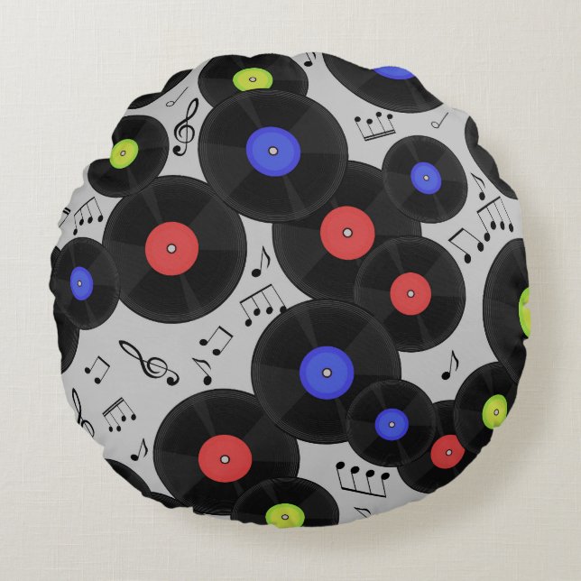 Vinylposter: Music Note Mönster Rund Kudde (Framsidan)
