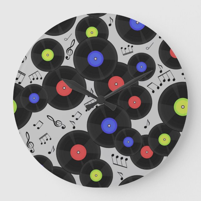 Vinylposter: Music Note Mönster Stor Klocka (Framsida)