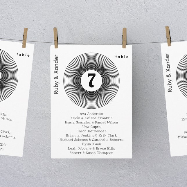Vinylposteralbum, individuellt Bord-sifferkort Inbjudningar (Vinyl record hanging table number seating cards)