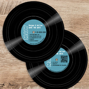 Vinylpostermonogram - Retro Blue-etikett Spara Datumet