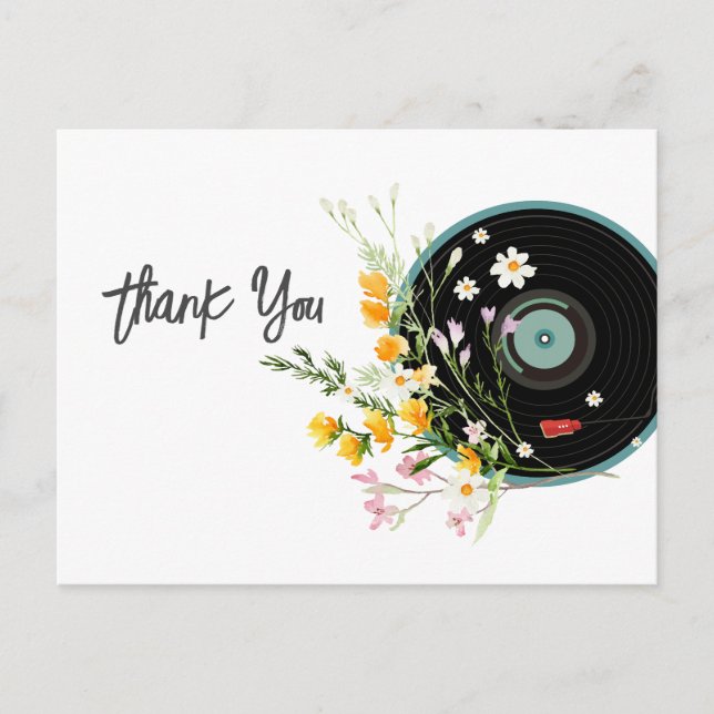 Vinylskiva, gammaldags rustik musik, blommor vykort (Framsida)