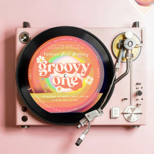 Vinylskiva Groovy Ettårsfirande Inbjudningar