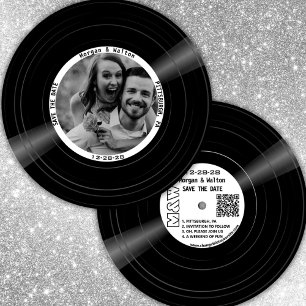 Vinylskiva Monogram och Foto - Vit Spara Datumet