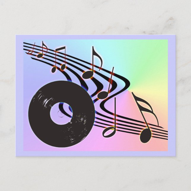 Vinylskiva och noter vykort (Framsida)