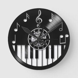 Vinylskiva piano och musikelement rund klocka