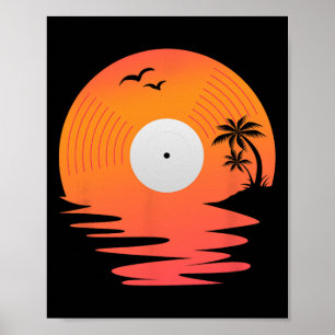 Vinylskiva Retro Disk Hav Strand Skivspelare Desig Poster
