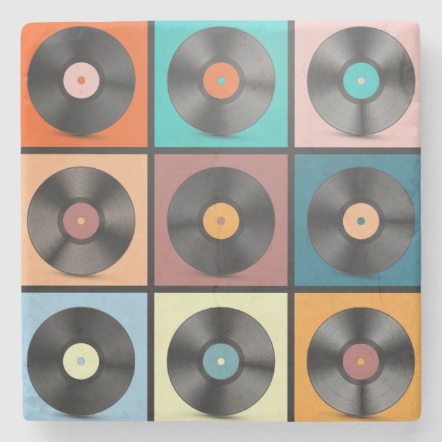 Vinylskivor: retro LP-uppsättning. Stenunderlägg (Framsidan)
