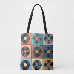 Vinylskivor: retro LP-uppsättning. Tygkasse