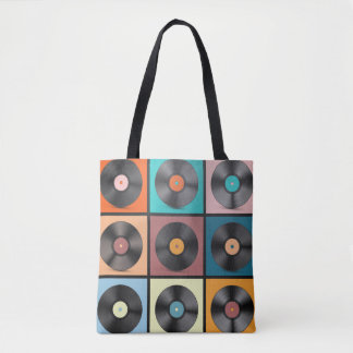 Vinylskivor: retro LP-uppsättning. Tygkasse