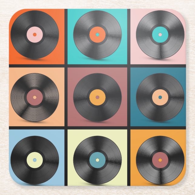 Vinylskivor: retro LP-uppsättning. Underlägg Papper Kvadrat (Framsidan)