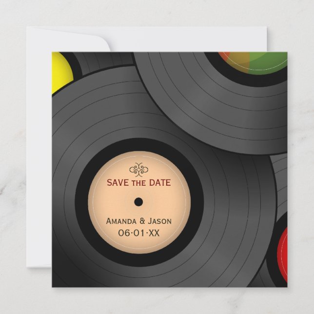 Vinylskivor Retro Save the Date-inbjudan Spara Datumet (Framsida)