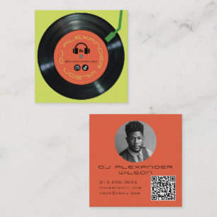 Vinylspelar-DJ Limegrön Foto QR Fyrkantigt Visitkort