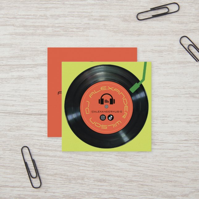 Vinylspelar DJ Limegrön Fyrkantigt Visitkort (Fram/Back In Situ)