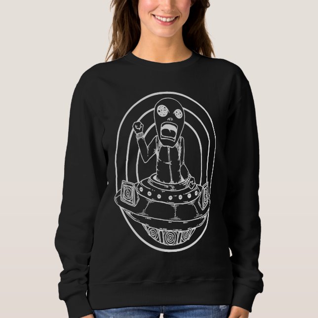 Vinylutrustad Alien DJ Techno Raver T Shirt (Framsida)