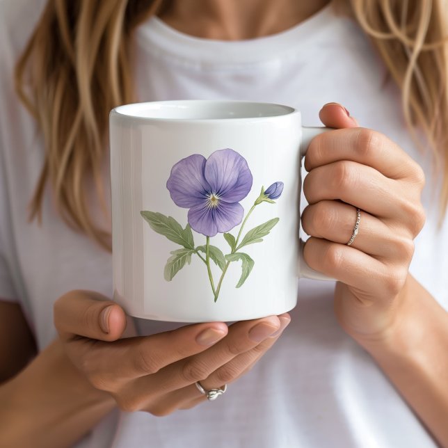 Viol februari födelsemånadsblomma kaffemugg (purple violets February birth flower personalized mug)