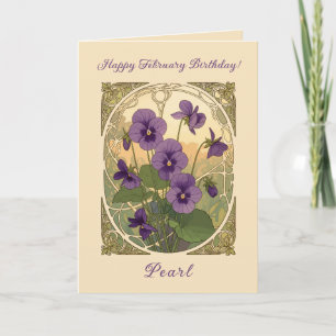 Viola blommor Februari Födelsedag Art Nouveau stil Kort