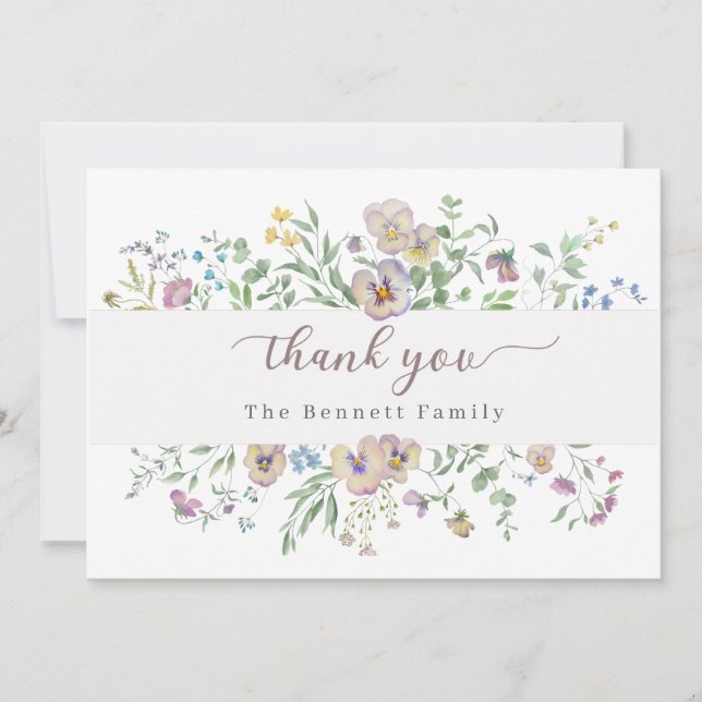 Viola & Eucalypt Floral Thank you Card Inbjudningar (Framsida)