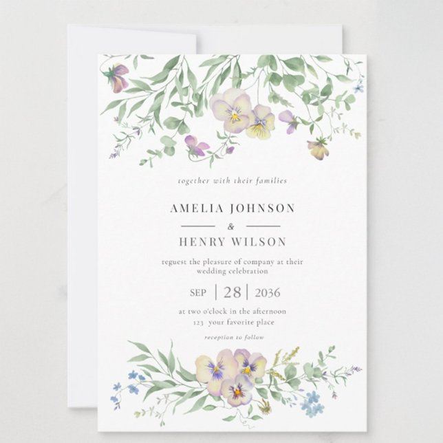  Viola eucalypt Floral Wedding Invitation Inbjudningar (Skapare uppladdad)