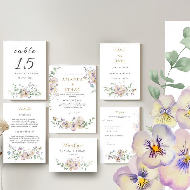 Viola & Eucalyptus Blommig Bröllopsinbjudan Inbjudningar (Skapare uppladdad)