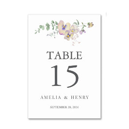 Viola & Eucalyptus Floral Wedding Table Number Bordsnummer