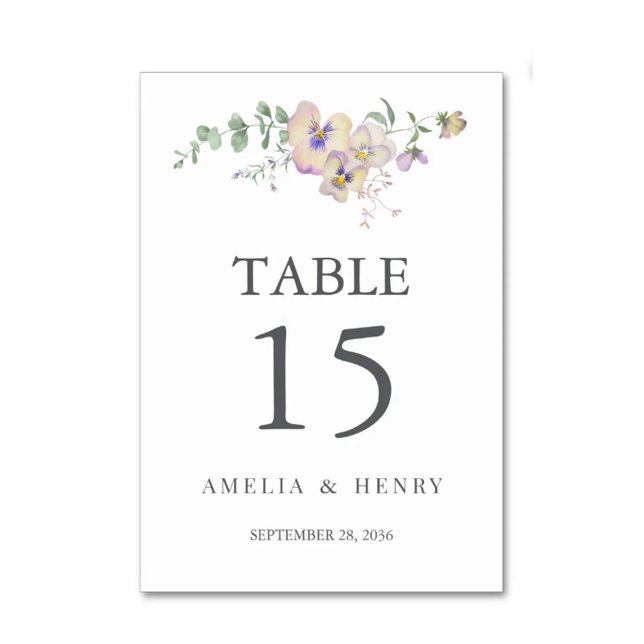 Viola & Eucalyptus Floral Wedding Table Number Bordsnummer (Skapare uppladdad)
