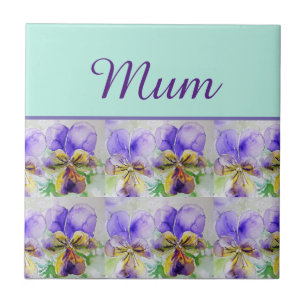 Viola Flower Aqua Rand blommigt Morsa Mors dag Kakelplatta