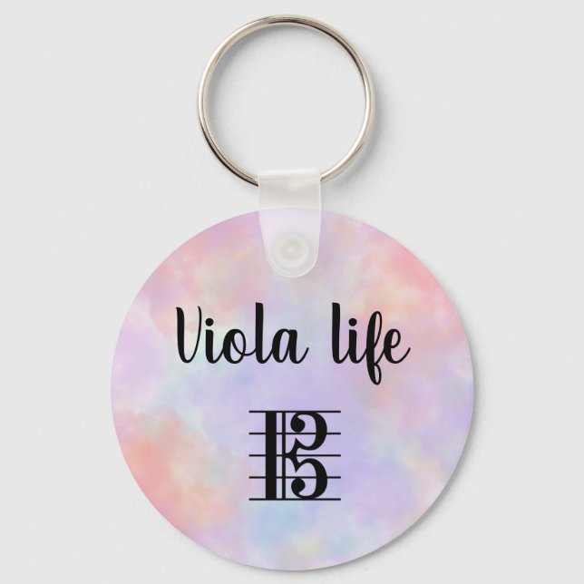 Viola Life Alto Clef Lila Rosa Teal Watercolor Nyckelring (Framsida)