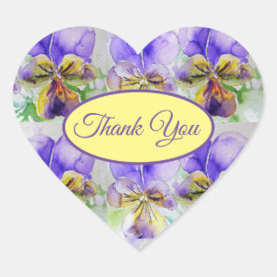 Viola Lila Flower blommigt Tack Mönster Hjärtformat Klistermärke