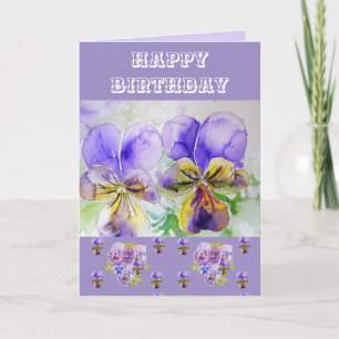 Viola Pansy Watercolor Blommigt Painting Lila Card Kort