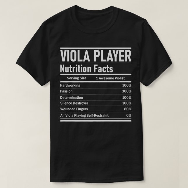Viola Player Nutrition Facts Violist Jazz Music T Shirt (Design framsida)